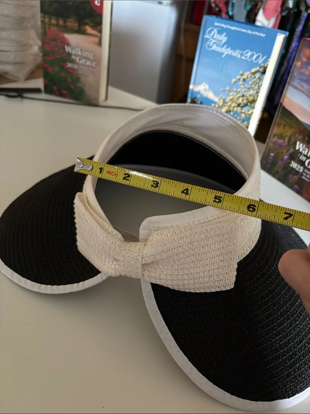 Women’s Black and White Straw Visor Hat with Adjustable Band